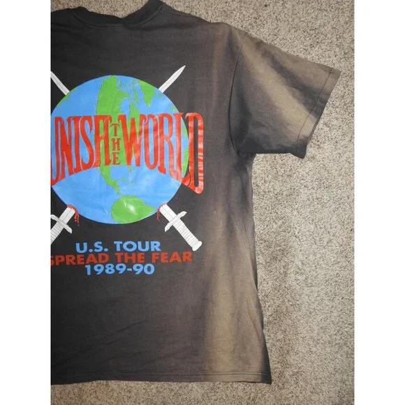 Vintage 1989 Faith Or Fear Punish The World US Spread Fear Tour T-Shirt Large Tees - Short Sleeve